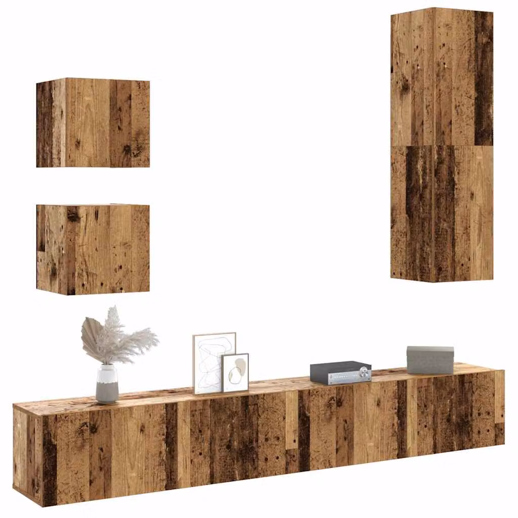 Set Mobile TV vidaXL 5 pezzi in stile classico, colore marrone, in legno e MDF per soggiorno