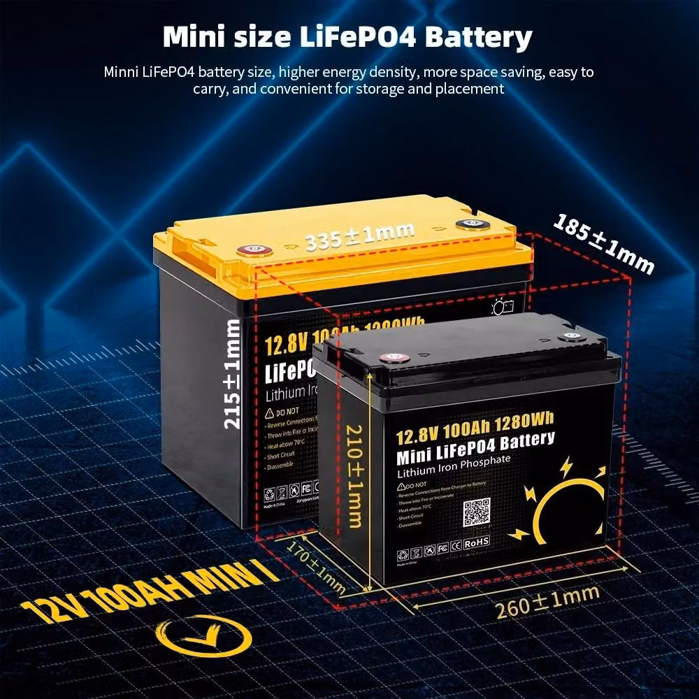 Batteria LiFePO4 - 12,8V 100Ah - Confezione da 2 pezzi - Batteria al litio ferro-fosfato ad alta durata - Ideale per impianti solari off-grid - Sistema di accumulo di energia domestica - Celle di qualità A - 12,8V 100Ah - 2 pezzi