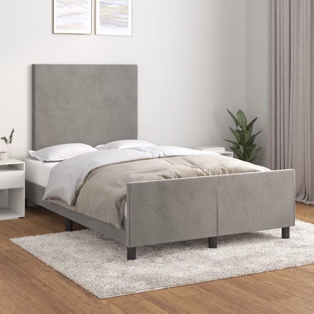 vidaXL Giroletto senza Materasso in Velluto Grigio con Struttura in Legno di Pino L: 120 cm, P: 200 cm – 1