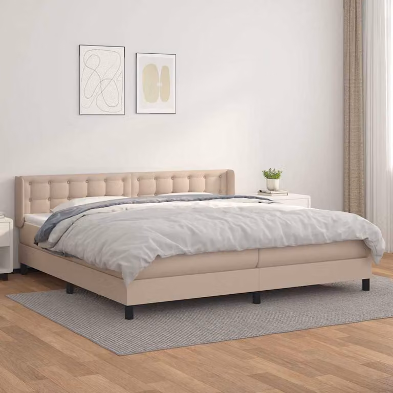 vidaXL Letto con Giroletto a Molle e Materasso in Similpelle Colore Cappuccino L/P/H: 200 x 200 x 88 cm