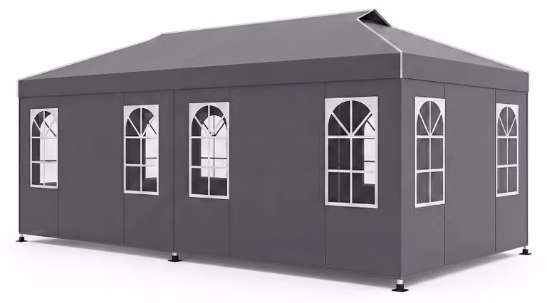 COSTWAY, tenda pop-up 3x6 metri, tenda da festa con altezza regolabile, dotata di 6 pareti laterali e finestre, tenda pieghevole per giardino con protezione solare, strisce riflettenti e borsa per il trasporto