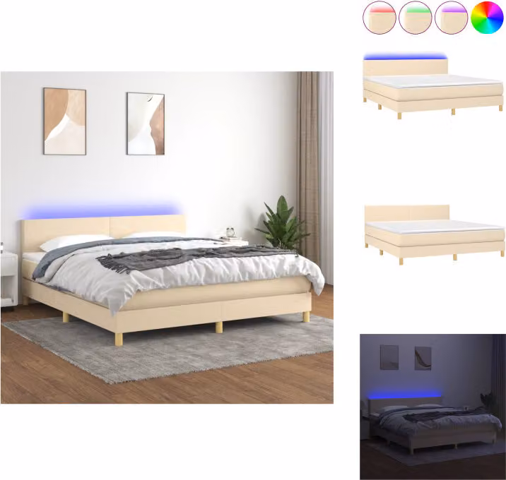vidaXL Letto a molle con materasso e tessuto LED crema 160x200 cm - Letti e strutture letto