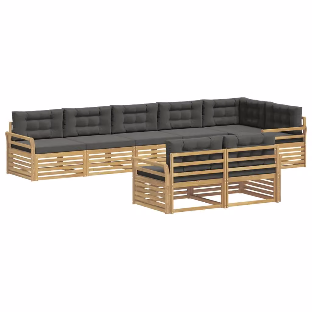 Set di divani da esterno a L vidaXL in legno di acacia con 8 posti, Bianco e Antracite – 2