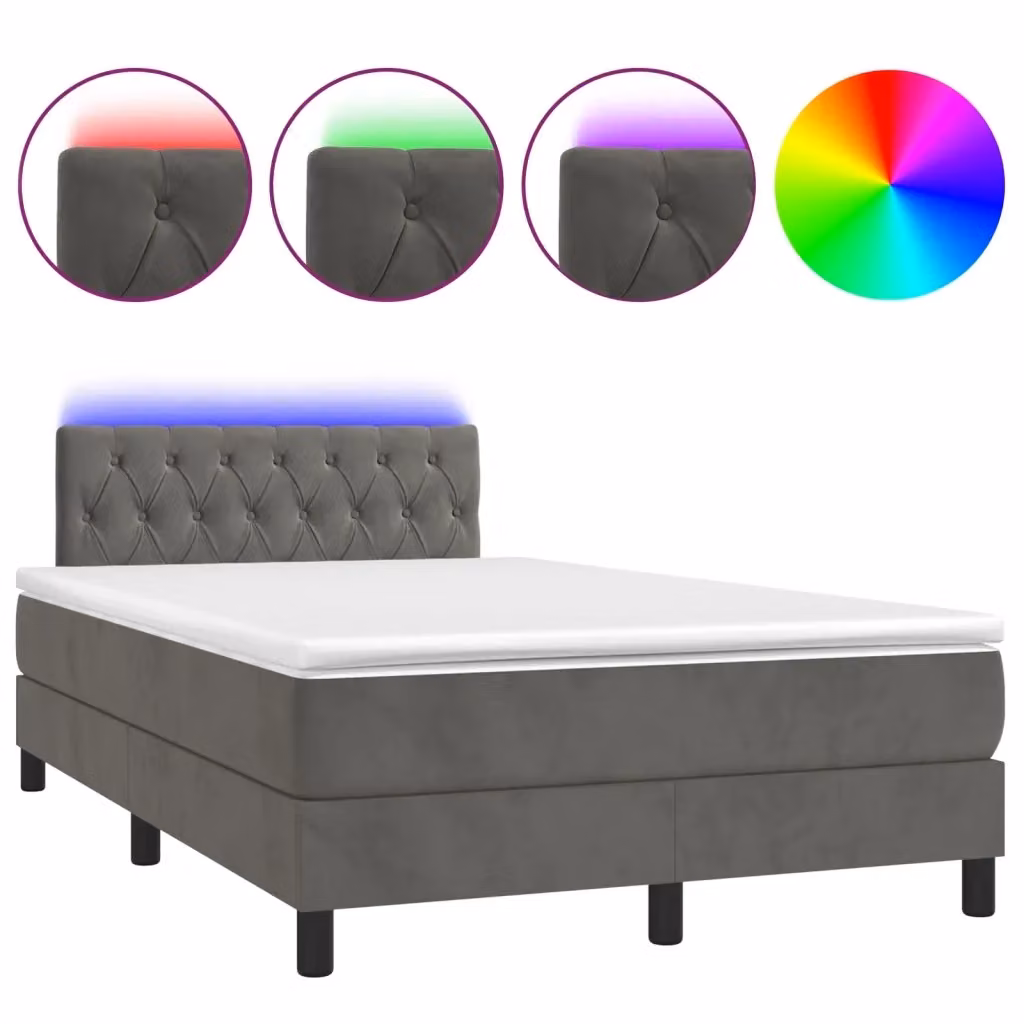 Letto Ibrido vidaXL con Materasso, Illuminazione LED Sotto il Letto e Porte USB, Rivestimento in Velluto Grigio e Bianco, L/P/H: 120 x 200 x 88 cm – 2