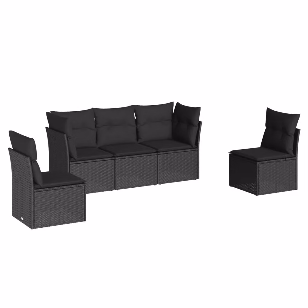 vidaXL Set Divani da Giardino a L 5 pz con Cuscini Neri in Polyrattan e Acciaio – 2