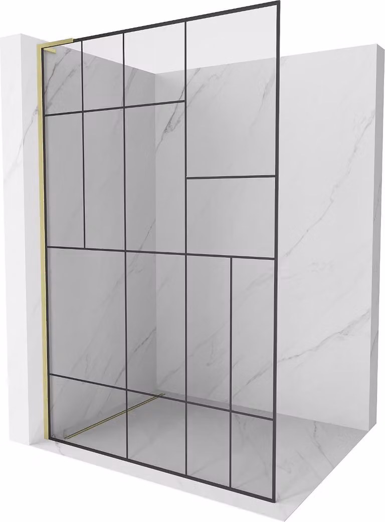 Mexen Kioto L Parete doccia Walk-in 90 x 200 cm, motivo nero, oro spazzolato - 800-090-103-55-78