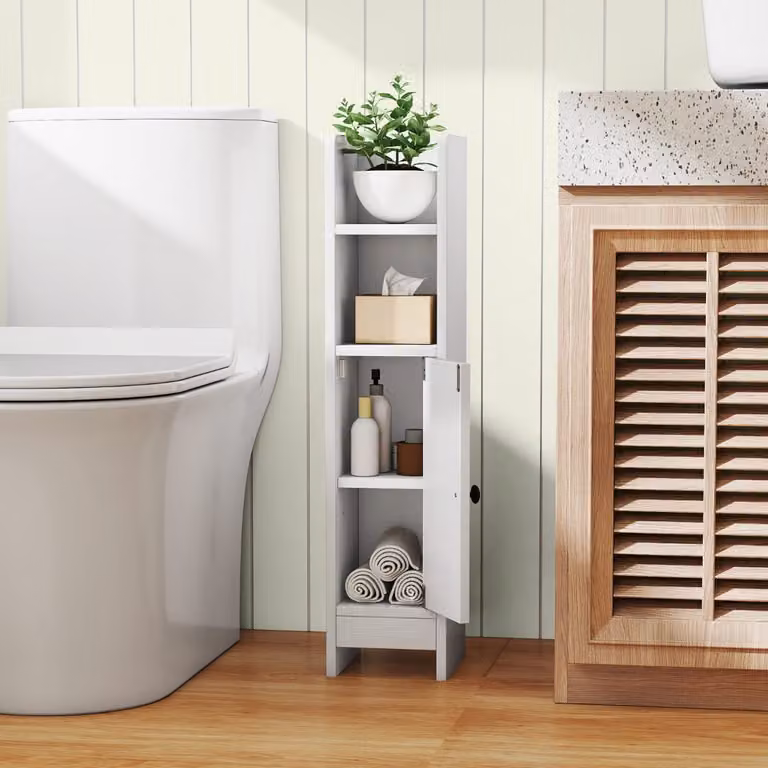 Mobile da angolo per bagno Costway con ante a battente e ripiani regolabili, Bianco