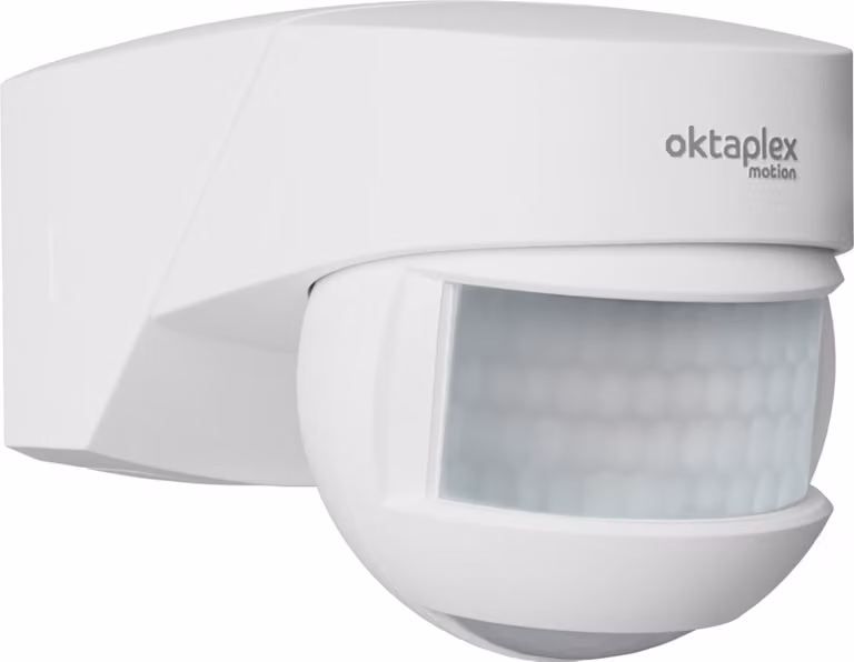 Rilevatore di movimento Oktaplex Lea IP54 con 2 sensori e montaggio ad angolo, bianco