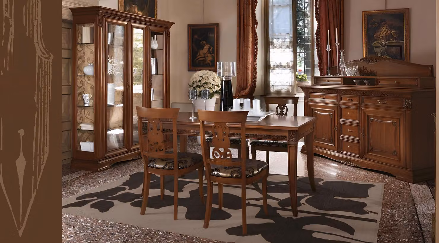 Esszimmer Komplett Garnitur Tisch Anrichte 4x Stuhl Set Vitrine Barock 8tlg.