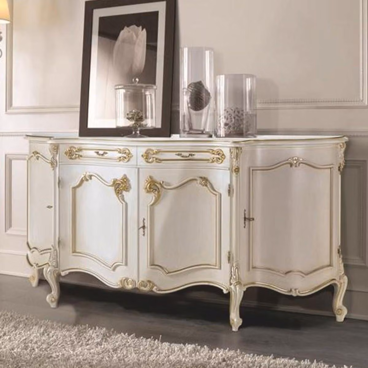 Casa Padrino Luxury Baroque Sideboard White / Gold 185 cm - Mobili barocchi - Italy