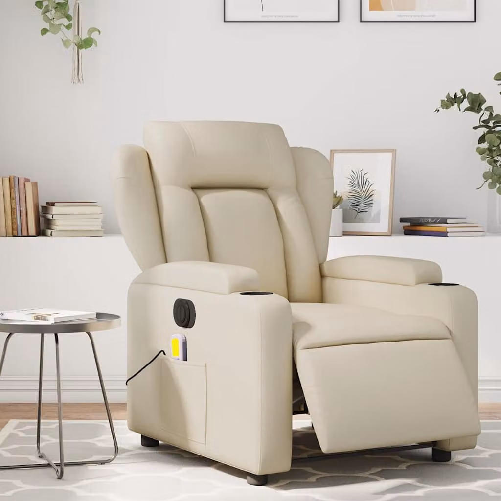 Poltrona Massaggiante Elettrica Reclinabile vidaXL in Similpelle Beige