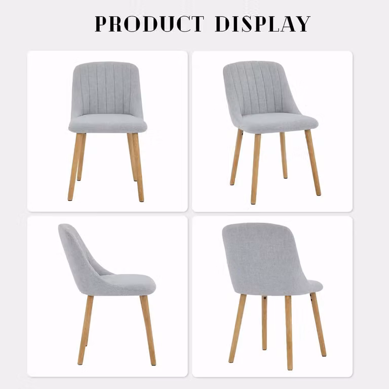 Sedie da sala da pranzo e da cucina - Set da 4 - Schienale ergonomico - Rivestimento imbottito in tessuto - Gambe in legno - Senza braccioli - Stile moderno minimalista - Grigio