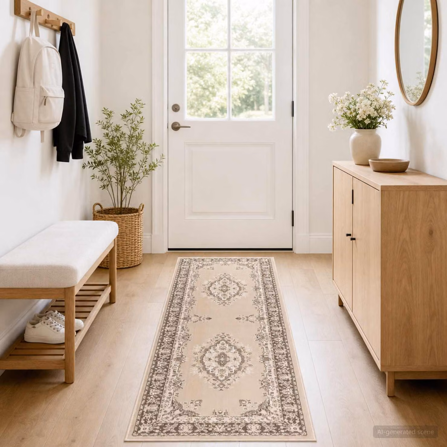 vidaXL Tappeto Runner FLORNES Tessuto Motivo ecrù 80 x 300 cm PP 7 mm
