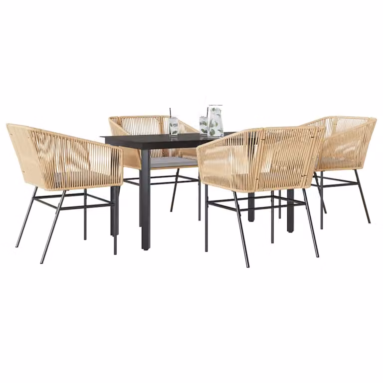 Set da Pranzo da Giardino vidaXL in Polyrattan con Tavolo in Vetro e 5 Cuscini, Moderno, Disponibile in Nero, Marrone o Grigio