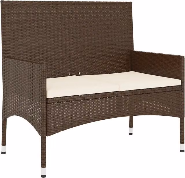 Panchina da Giardino | Panca da Giardino a 2 Posti con Cuscini in Polyrattan Marrone