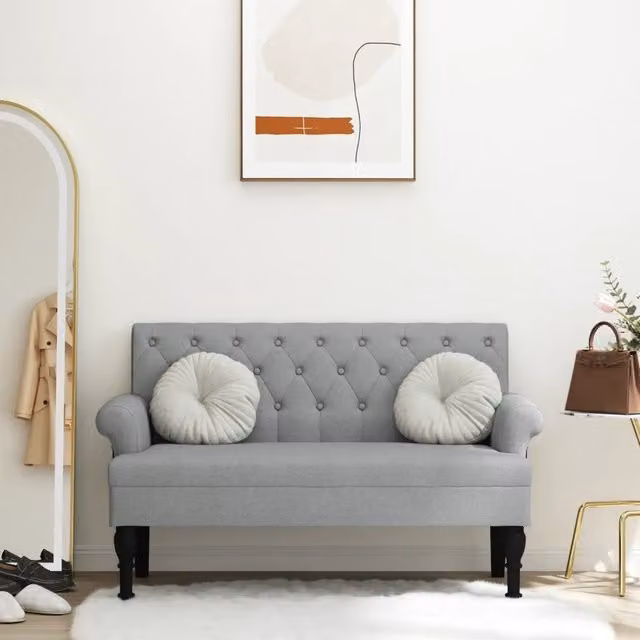 Panca con Schienale Design Mania Grigio Chiaro in Tessuto L: 120 cm, P: 62 cm, H: 75,5 cm
