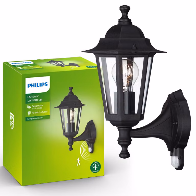 Lampada da parete per esterni con rilevatore di movimento PEKING E27 nero IP44 Philips