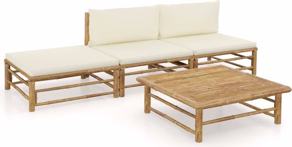 Maison Exclusive - Set da giardino da 4 pezzi con cuscini color bianco crema in bambù