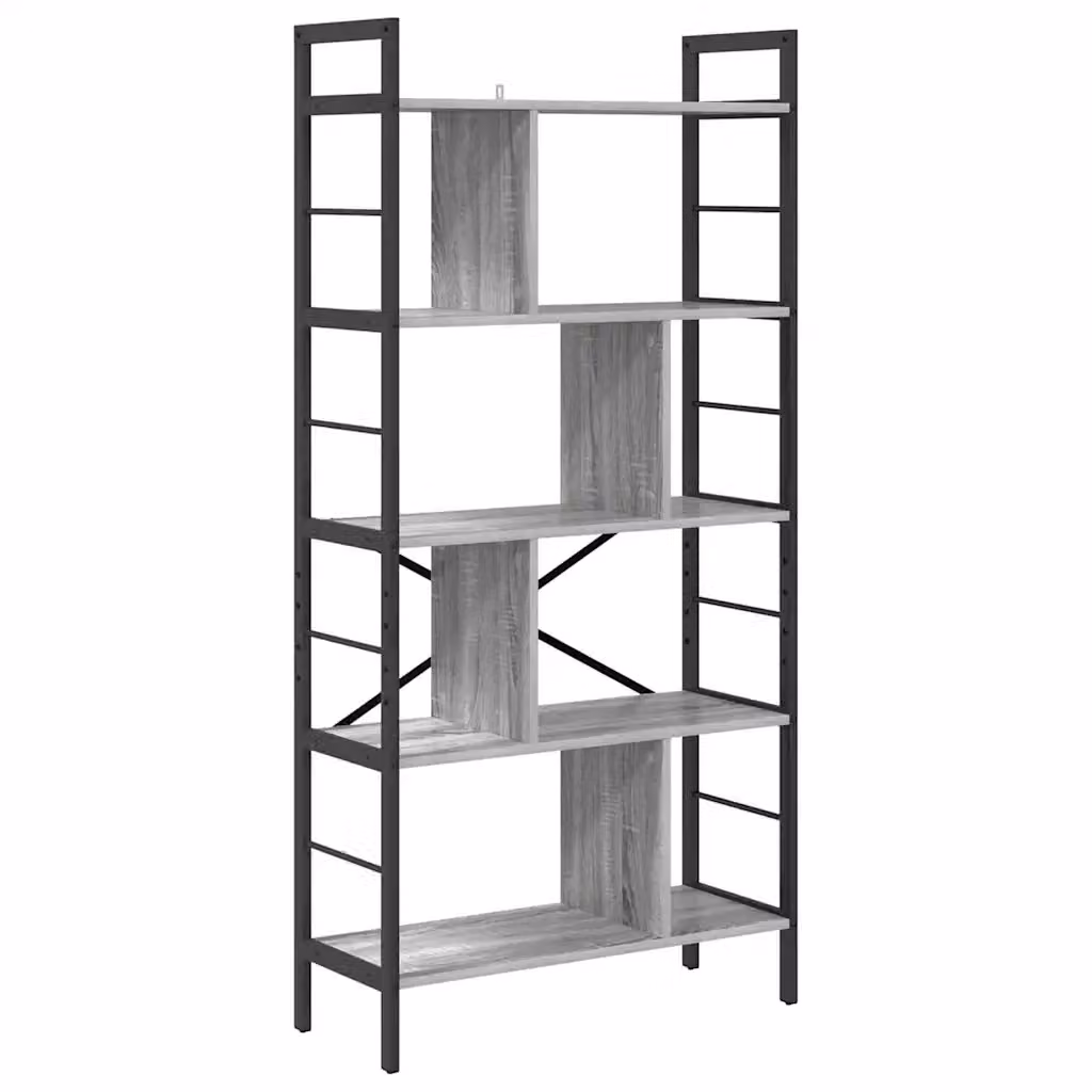 Libreria Scaffale Industrial in Legno e Metallo Grigio vidaXL L: 75 cm, P: 30 cm, H: 156 cm – 2