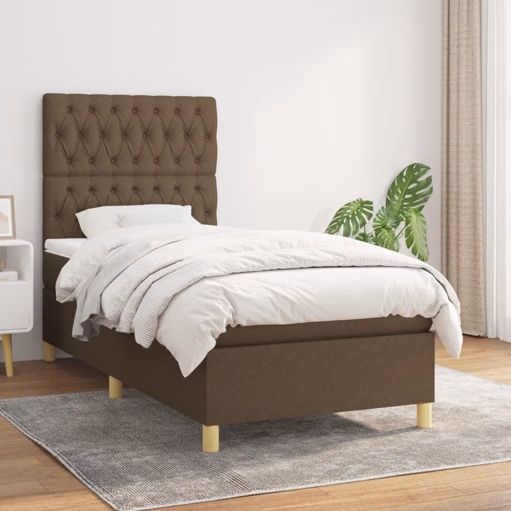 Maison Exclusive - Letto boxspring con materasso marrone scuro 90x190 cm tessuto