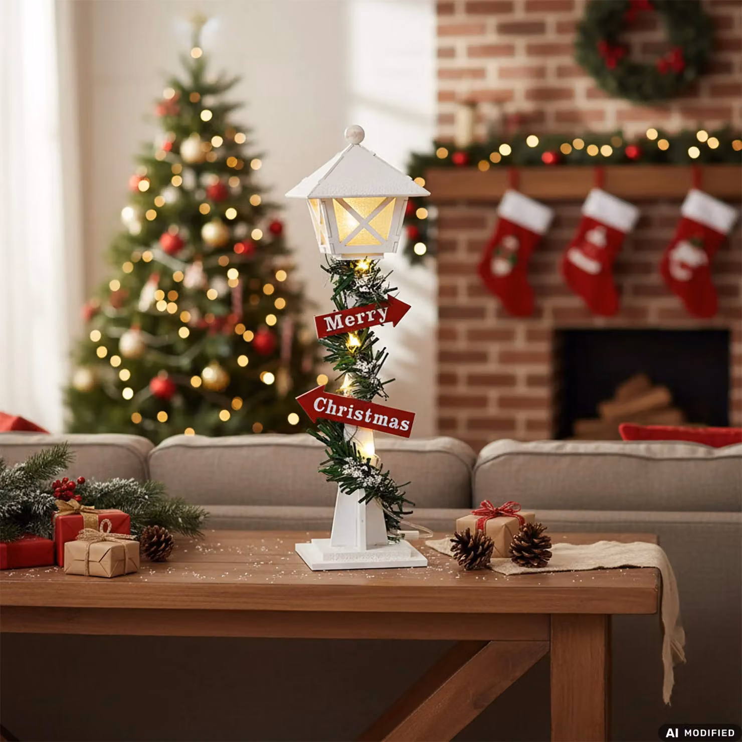 Lampione Natalizio Luminoso Merry Christmas VESTIAMO CASA, Rosso e Bianco, Altezza: 29,5 cm – 2