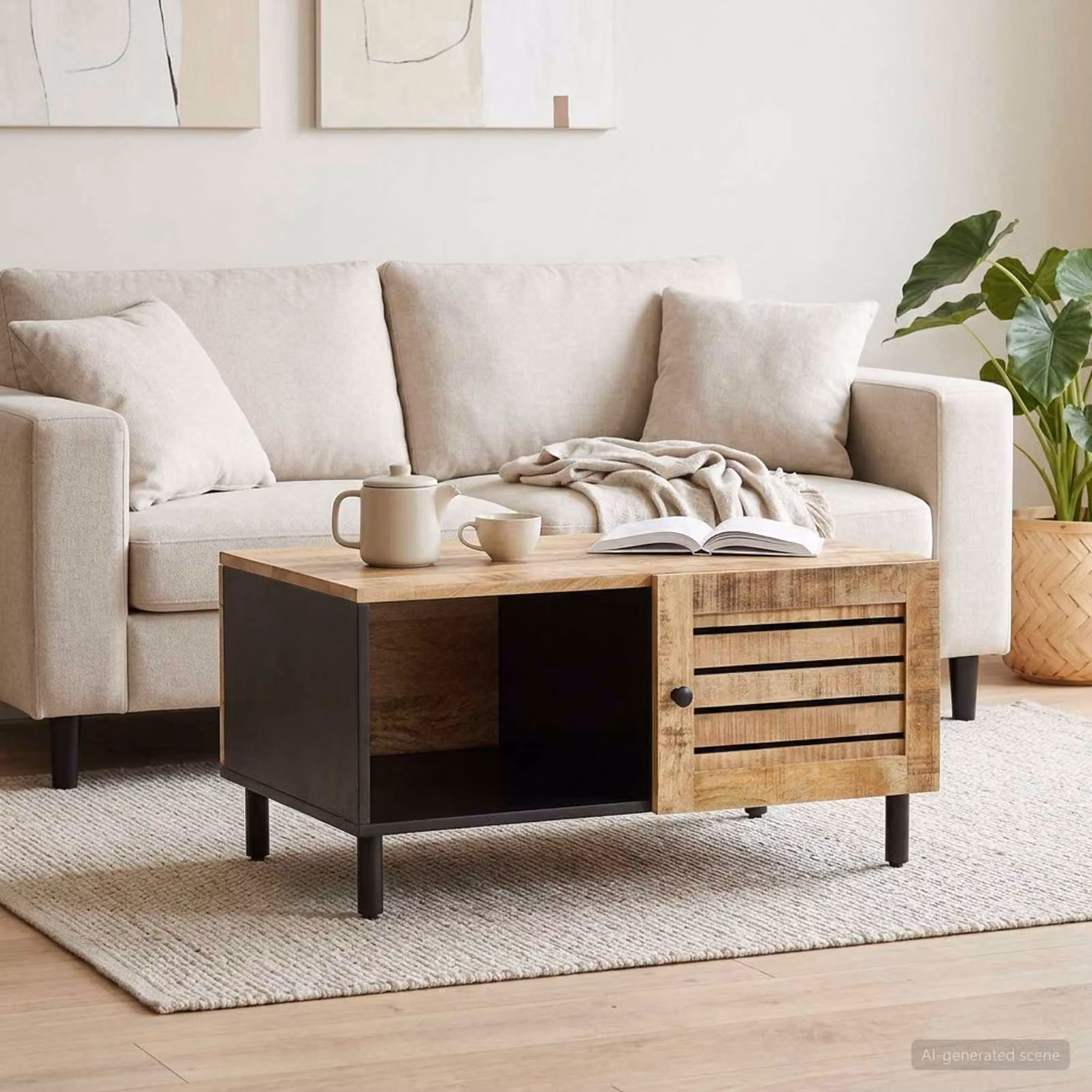 vidaXL Tavolino da salotto moderno in legno di mango e metallo, L 80 x P 50 x H 40 cm