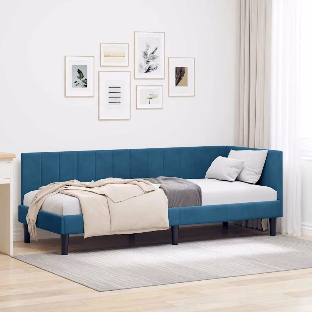 Cornice del letto ad angolo vidaXL in velluto blu, L: 80 cm, P: 200 cm, H: 140 cm
