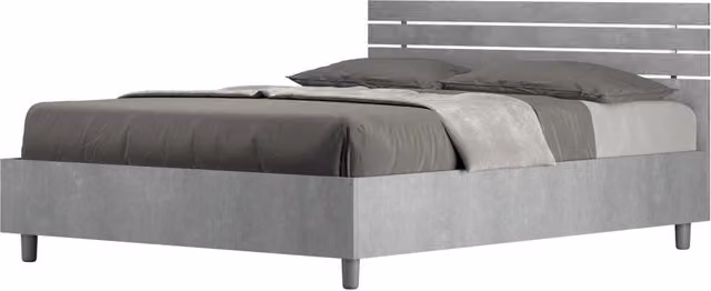 Letto Matrimoniale Francese 140x190 cm con Rete e Contenitore Ankel Testata Doghe Dritta Cemento