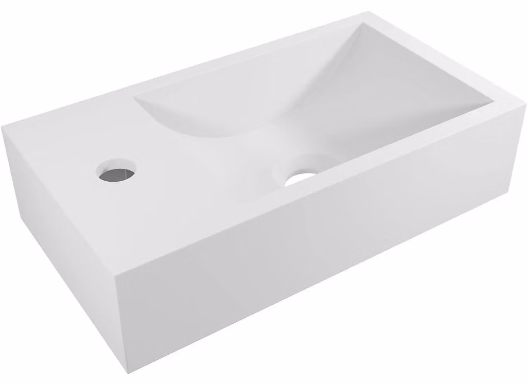 CERANO - Lavabo in marmo colato Teo - sospeso a sinistra - bianco opaco - 40x22 cm