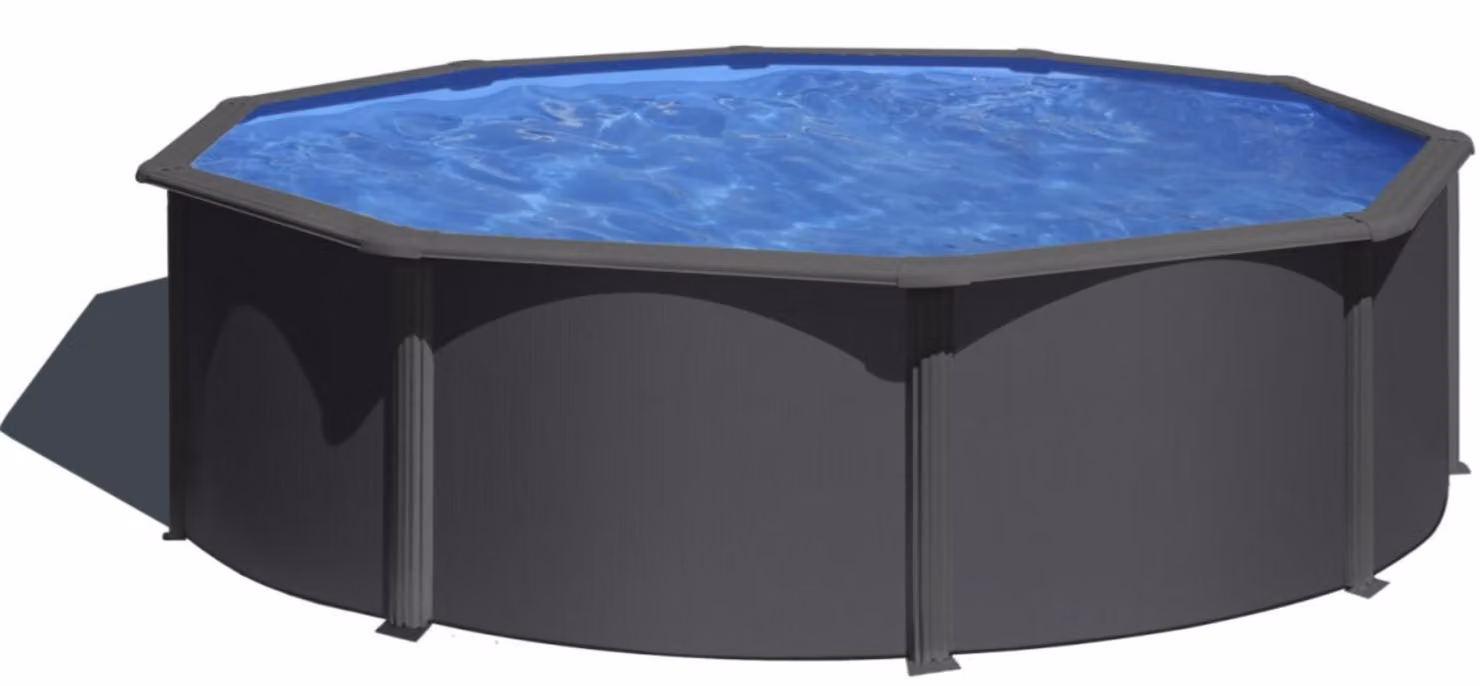 Piscina rotonda da esterno in acciaio GRE con finitura antracite KIT460GY – Ø 460 x 120 cm, set completo