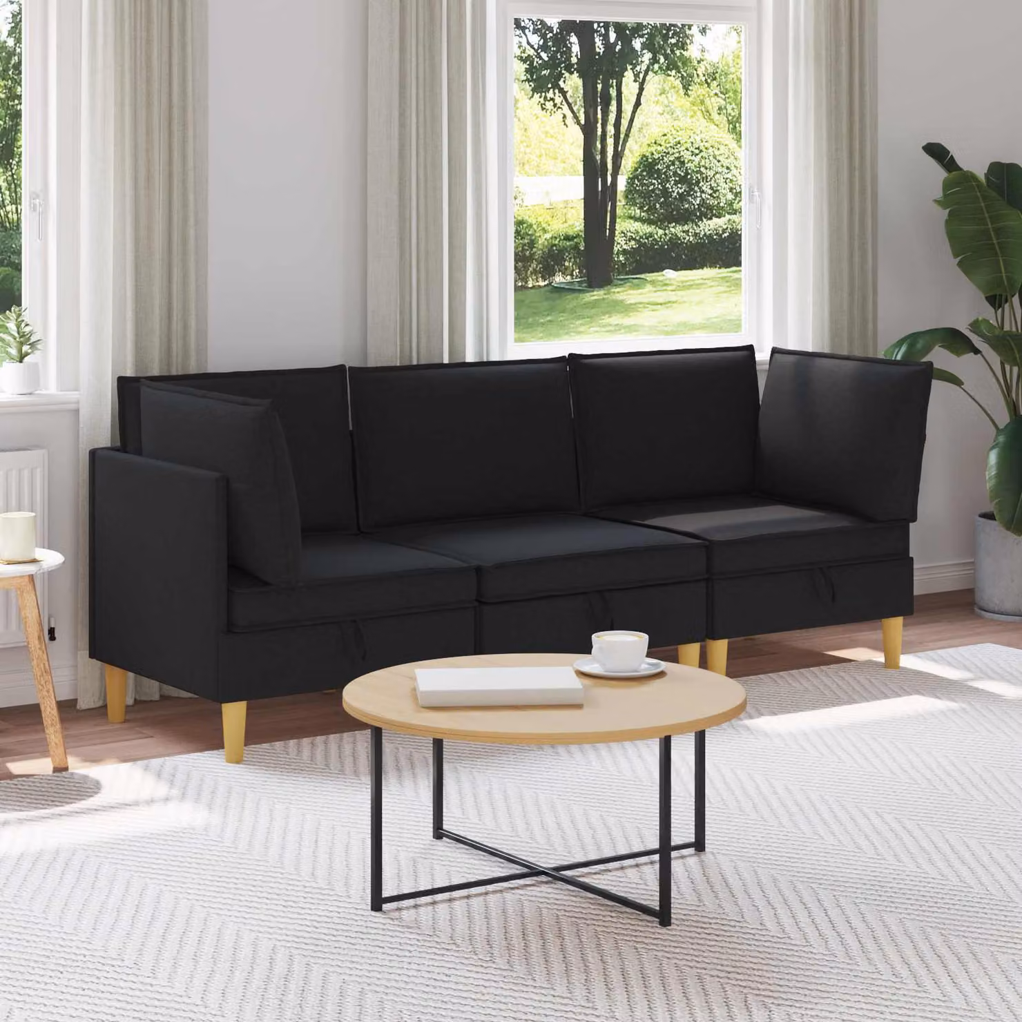 Set di divani modulari vidaXL 3 pz L-shape Nero con coperture rimovibili e imbottitura in schiuma per il tuo soggiorno