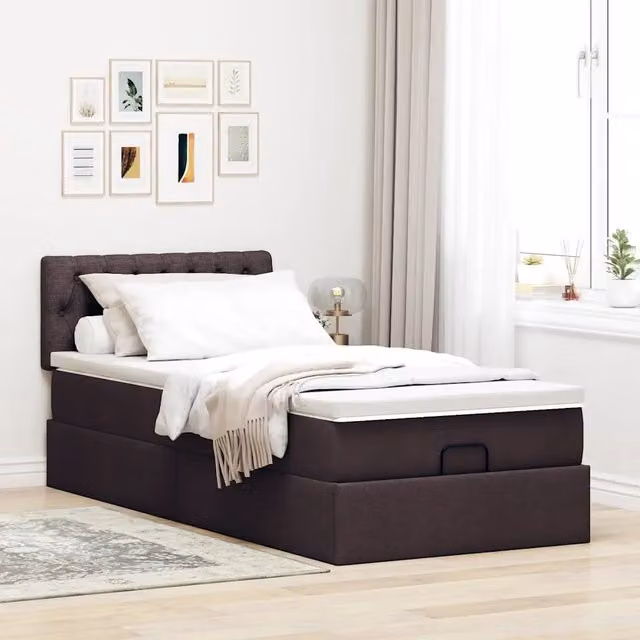 Pouf Letto con Materasso vidaXL in Tessuto Marrone e Bianco, L/P/H: 90 x 200 x 44 cm – 1