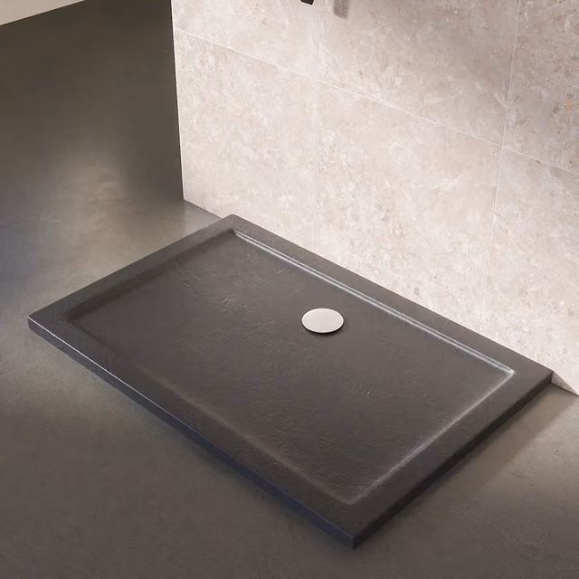 Piatto doccia rettangolare Parama in acrilico effetto pietra nero con superficie antiscivolo L: 120 cm, P: 90 cm