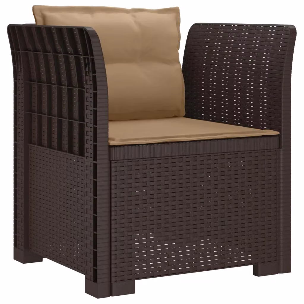 Sedia da giardino moderna a 1 posto con cuscini in effetto rattan marrone e beige per balcone e terrazzo – 2