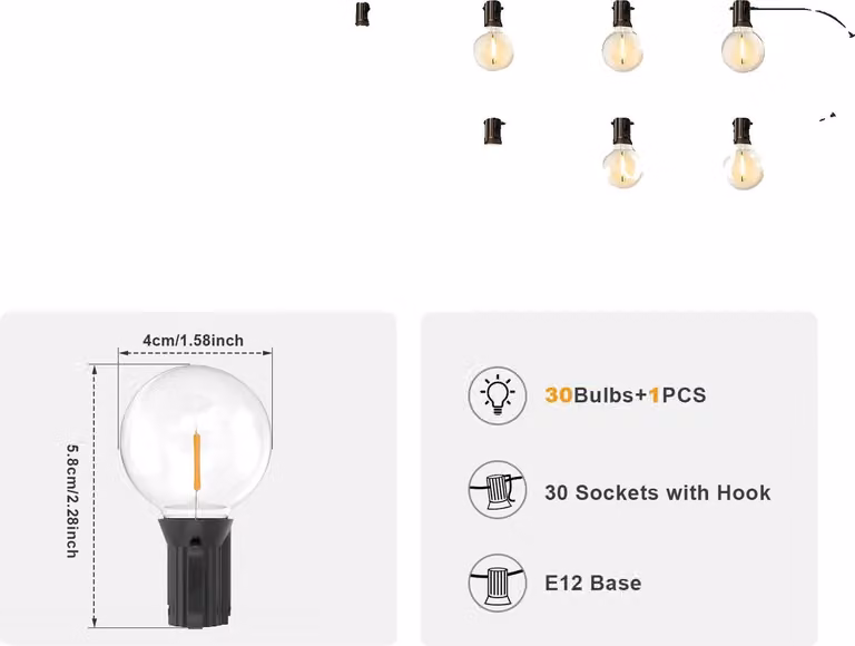 Luci solari a LED, 8 modalità, IP65 impermeabile, 18 m 31 lampadine G40