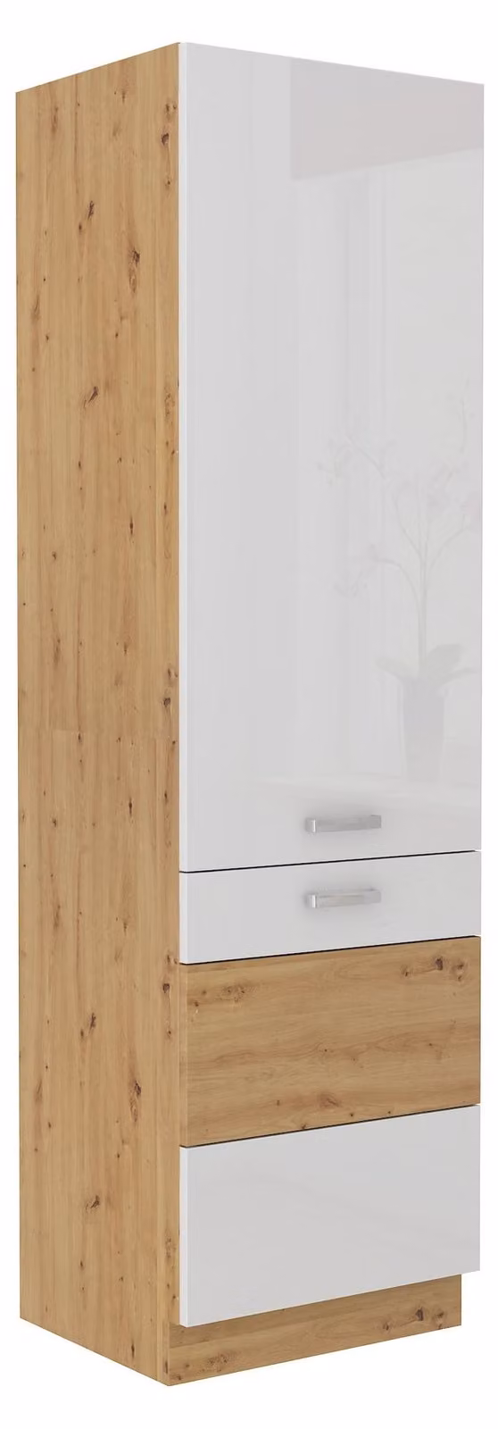 Credenza da cucina da 60 cm in rovere Artisan + bianco lucido, angolo cottura, blocco cucina