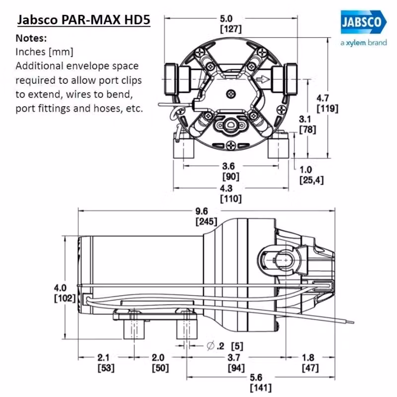 Pompa Jabsco PAR MAX 5HD 12V 60PSI in plastica nera con attacco da 1/2" – 2
