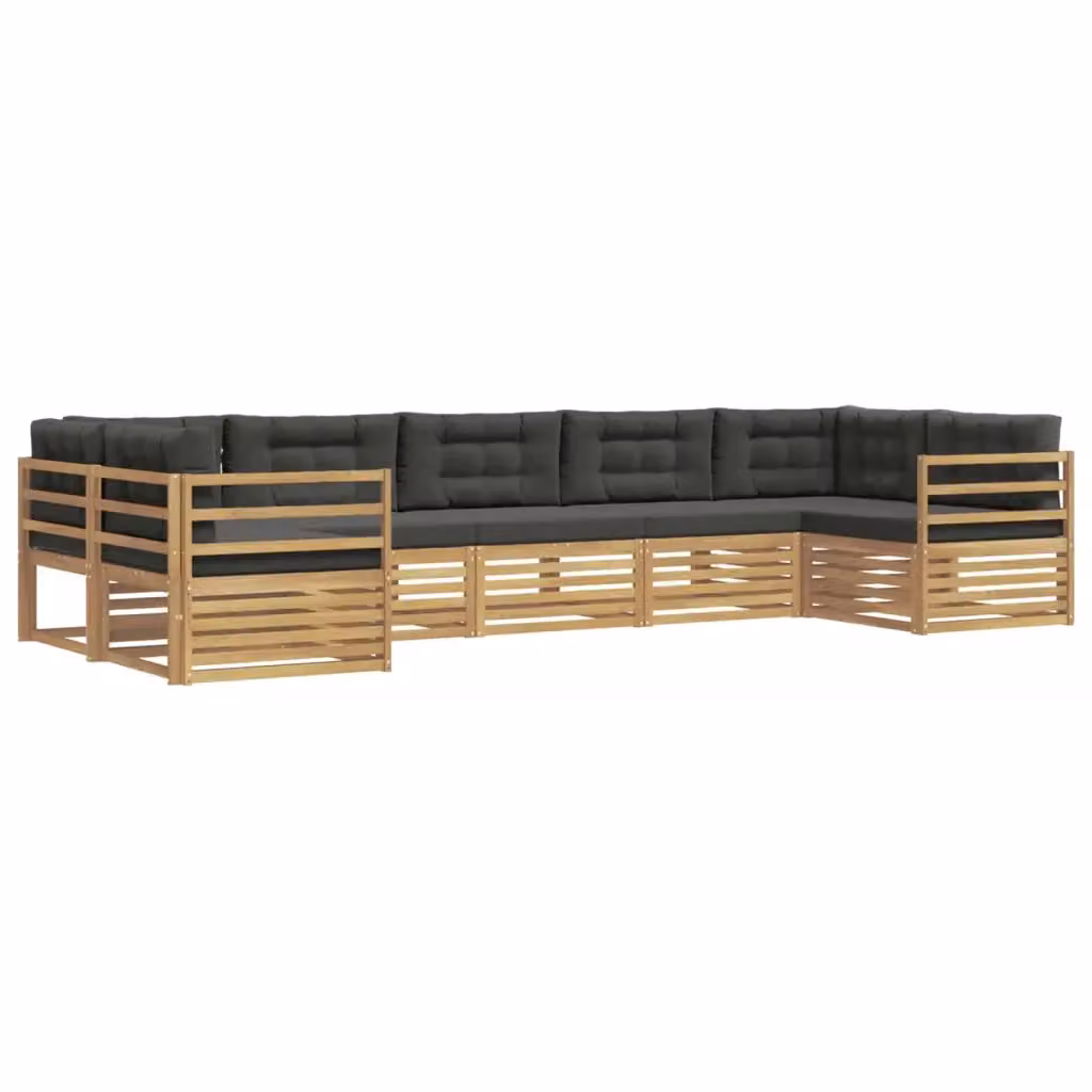Set di divani da esterno a forma di U vidaXL in legno di acacia con cuscini, Bianco e Antracite – 2