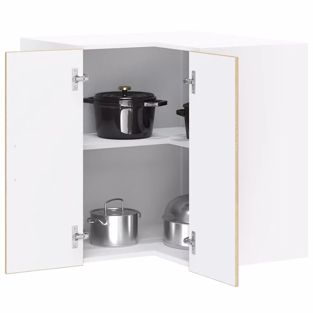 Pensile da cucina ad angolo moderno vidaXL in MDF bianco e marrone con ante a battente e ripiani interni