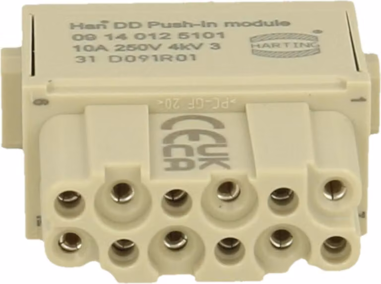 Modulo Han DD con inserto femmina (F) a innesto rapido, 12 poli, 250 V, 10 A - 1 pezzo