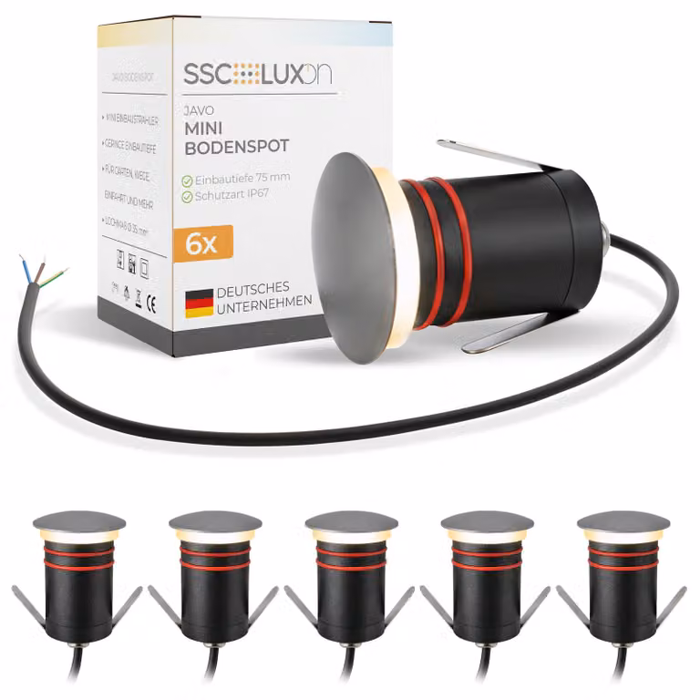 SSC-LUXon 6x JAVO mini incasso da giardino LED 230V spot indiretto antiabbagliamento - lampade da terra inossidabili IP67 antiscivolo resistente alle intemperie