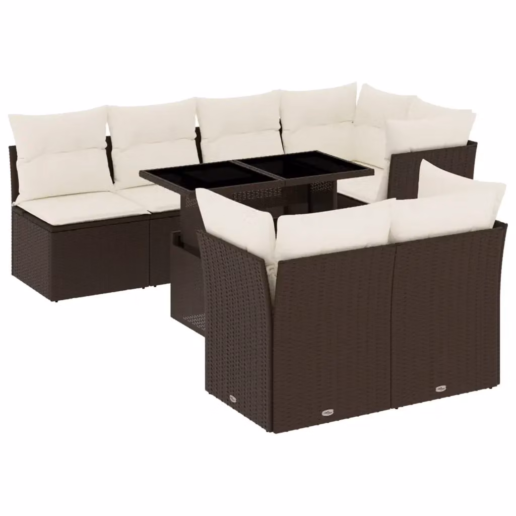 Set di Divani da Giardino vidaXL 8 Pezzi con Cuscini Marrone e Bianco in Polyrattan e Acciaio con Tavolino da Caffè – 2