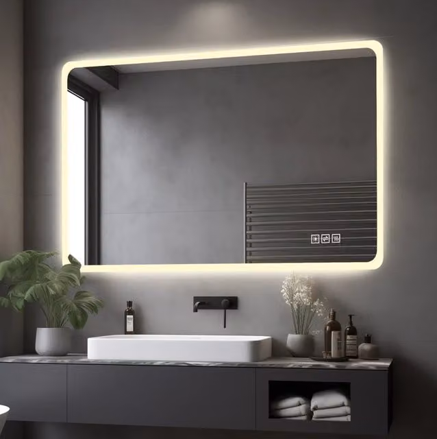 Specchio da bagno LED 60×100 cm con bordo in vetro satinato, funzione anti-appannamento, 3 colori luce, dimmerabile, memoria, montaggio orizzontale e verticale, grado IP44