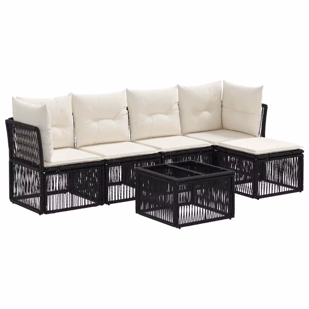 Set Divano da Giardino a L vidaXL Nero con Tavolino e Ottoman, 6 Pezzi in Polyrattan con Cuscini e Struttura in Acciaio – 2