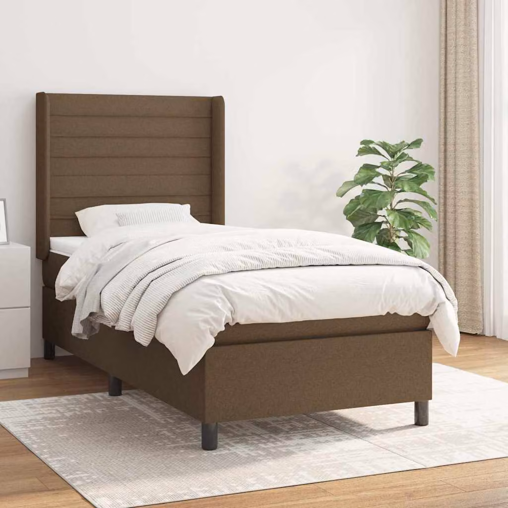 vidaXL Giroletto a Molle con Materasso Ibrido in Tessuto Marrone e Bianco L/P/H: 190 x 90 x 33 cm – 1