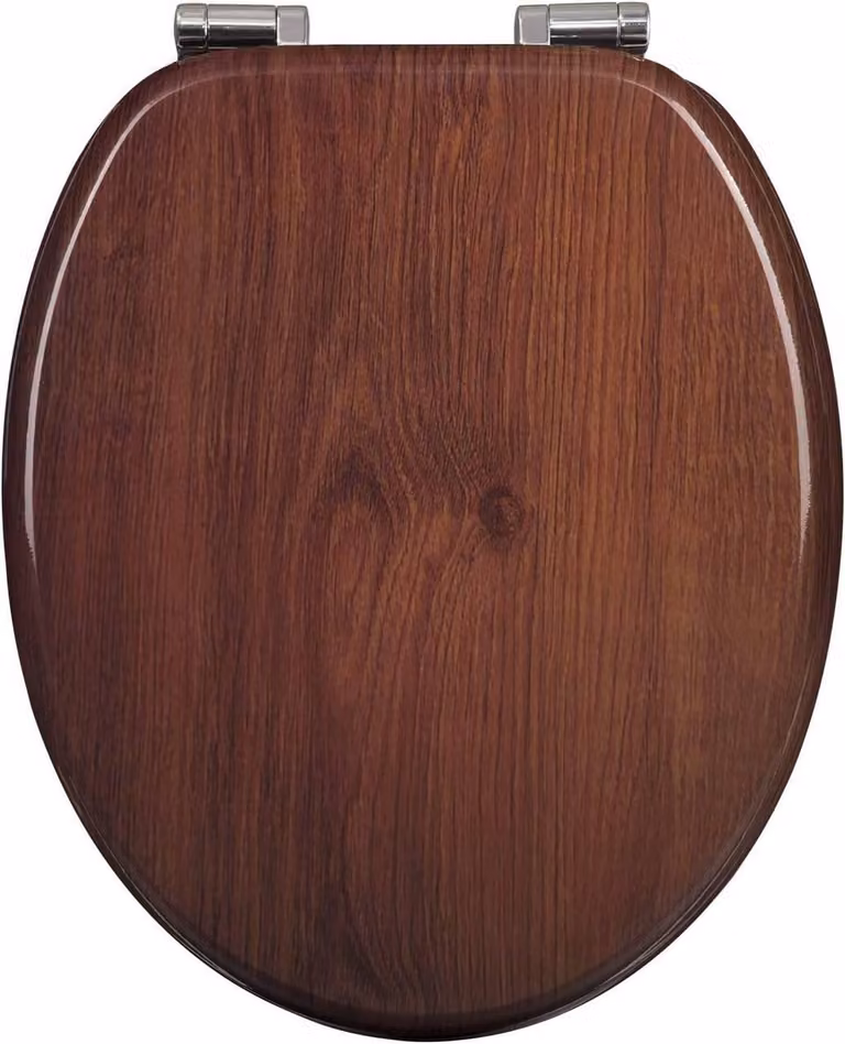 Copertura per WC con sistema di chiusura automatica, realizzata in MDF, finitura noce scuro