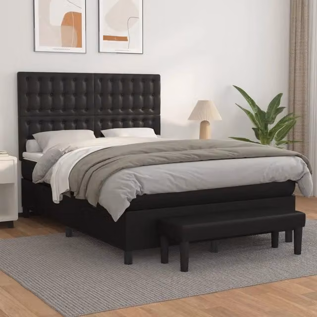 Letto a molle con materasso vidaXL in similpelle nero, L/P/H: 140 x 200 x 128 cm