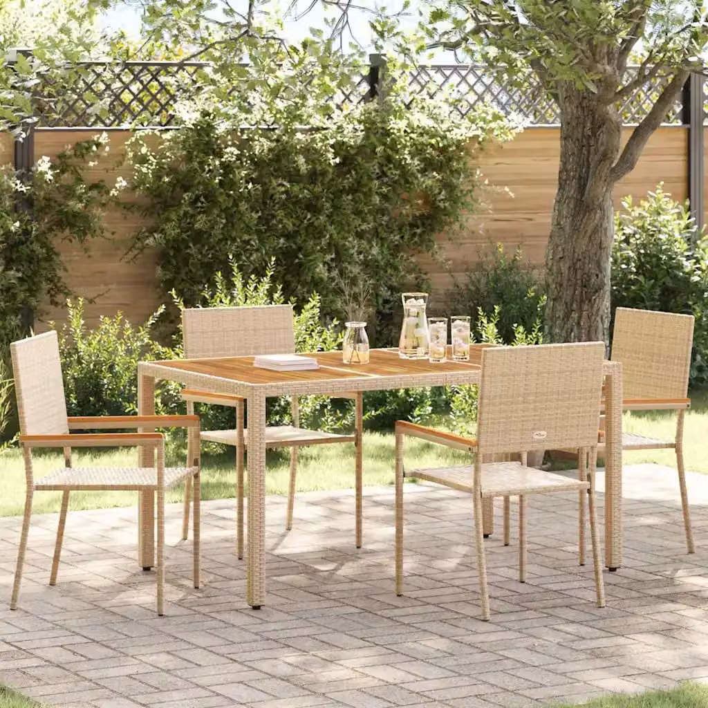 Set di 4 sedie impilabili da giardino vidaXL in polyrattan e legno di acacia, colore beige e marrone – 1
