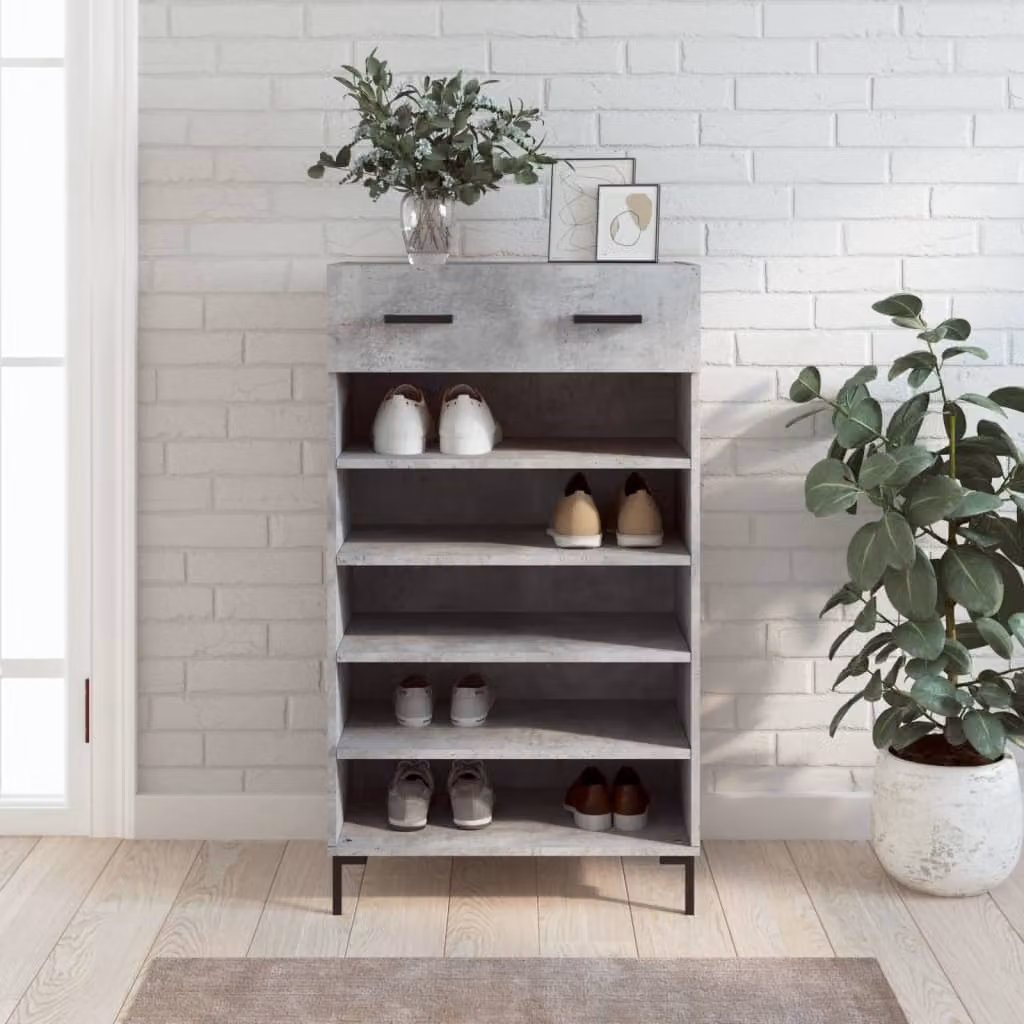 Scarpiera industriale vidaXL in legno e metallo, Grigio, L: 60 cm, P: 35 cm, H: 105 cm
