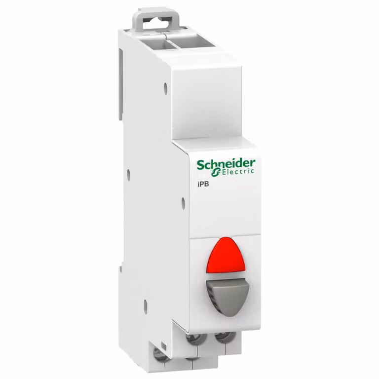 Schneider Electric Pulsante iPB, 1 contatto di apertura, pulsante grigio, LED rosso 12-48 V CA/CC A9E18039